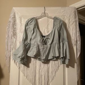 PASTEL GREEN TRUMPET SLEEVE BLOUSE